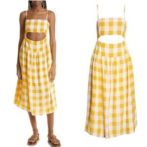 Autumn Adeigbo Lillian Gingham Cutout Midi Sundress in Yellow Gingham 8 NWT $525